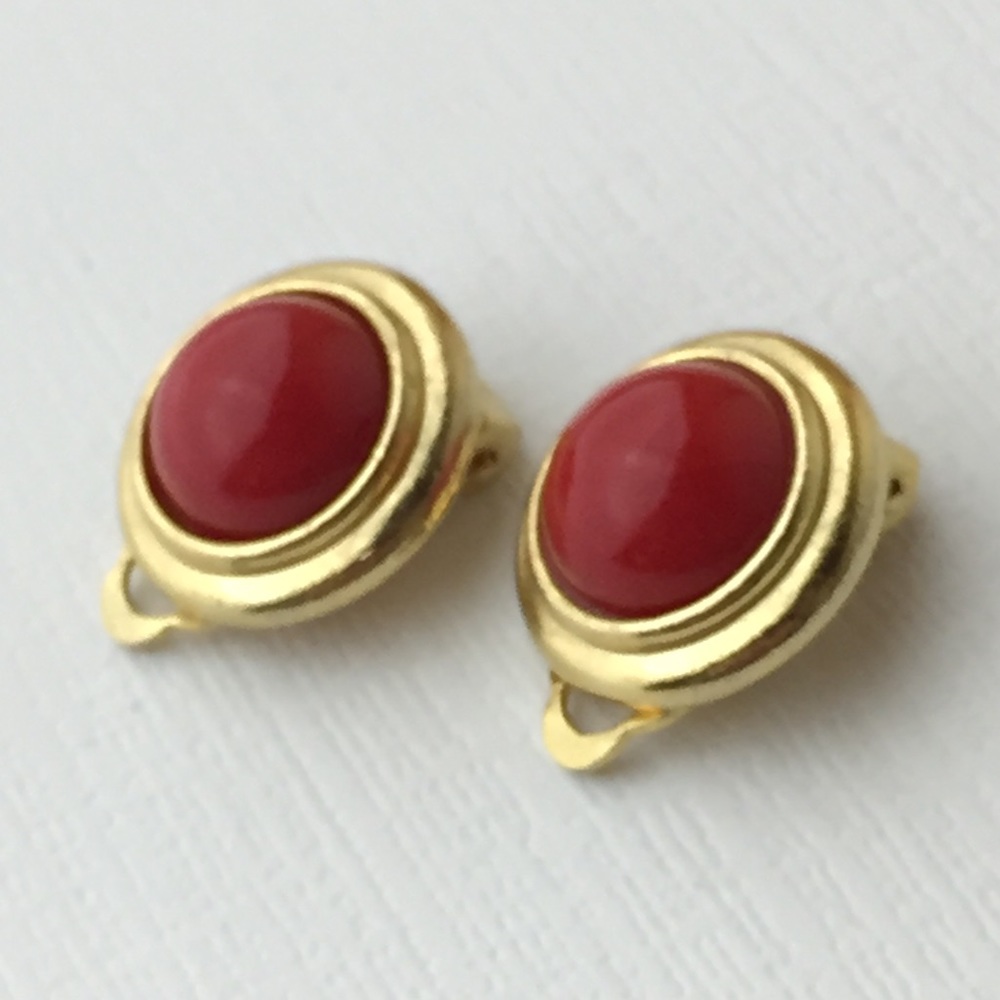 Vintage Minimalist Red & Gold Clip On Earrings